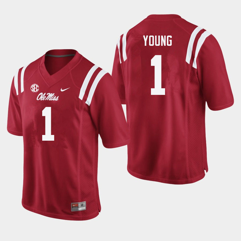 Ole Miss Rebels #1 Isheem Young College Football Jerseys Sale-Red